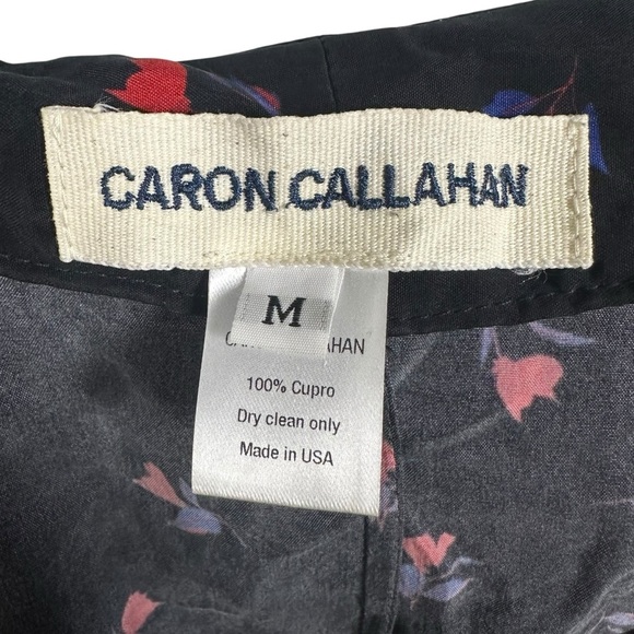 Caron Callahan Mica Black Floral Wrap Blouse Long Sleeve V-Neck Cupro Top Medium - Picture 7 of 10
